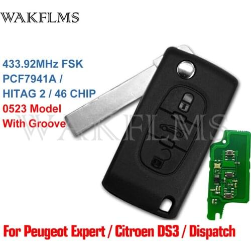 433MHz FSK 0523 Model HU83 7941A Chip Flip Remote Key For Peugeot Expert Citroen DS3 Dispatch C4 Picasso 2009 - 2016