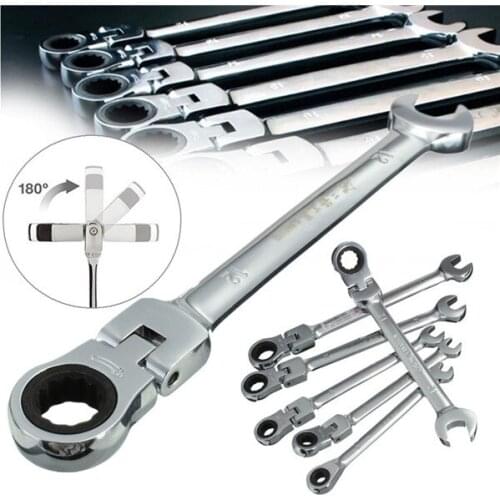 6pcs a Set 6mm-12mm Flexible Pivoting Head Ratchet Combination Spanner Wrench Garage Metric Tool