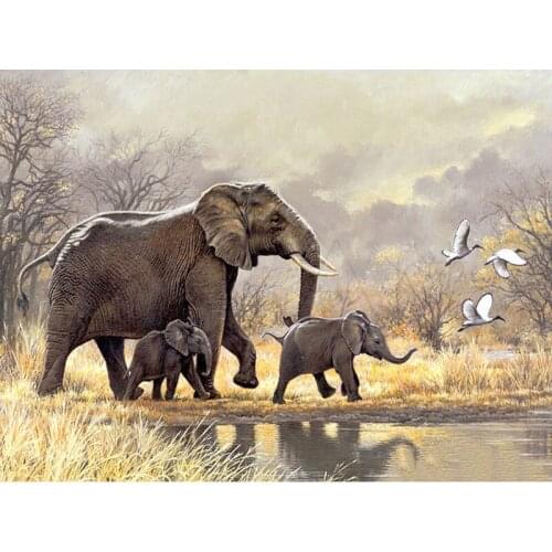 Daimond Painting 5D Full Square Round African Elephant Mother and Child Diamond Rhinestone Embroidery Cross Stitch Mosaic