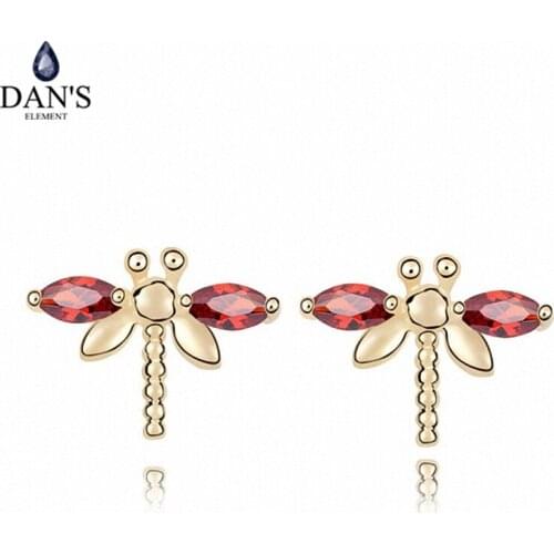 DANS ELEMENT 3 Colors Real Big Brand AAA Zirconia Micro Inlays Stud Earrings for Women Insect 92807red