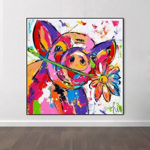 Baby Room Colorful Pig Animal Oil Painting Wall Art Graffiti Posters Prints on Canvas Picture for Kids Room Home Decor