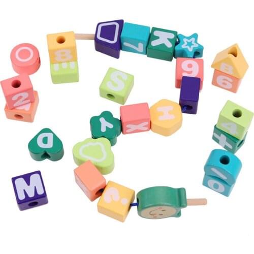 Lacing Beads Toys Funny Wooden String Threading Beads Montessori Educational Toys For Toddlers Children Kids