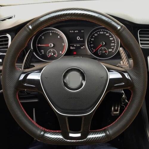 For Volkswagen VW Golf 7 GTI Golf R MK7 VW Polo GTI Scirocco 2015 2016 Black Fiber Leather Car Steering Wheel Cover