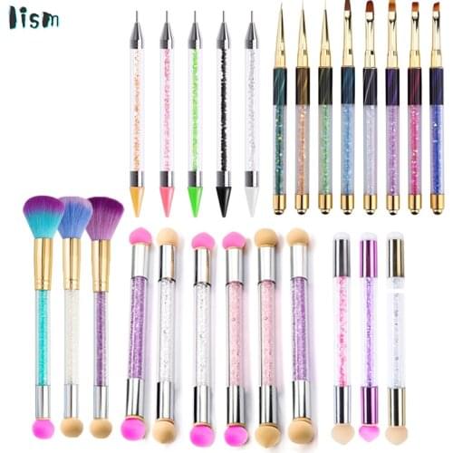 1 Set Double-headed Gradient Brushes Dust Brush Acrylic Rhinestone Sponge Nail Art Brush For Ombre Gradient Nails Manicure Tool