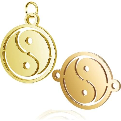 Fnixtar 10pcs/lot Gold Color Stainless Steel Round Mini Charms Mirror Polished Yin Yang Connecting Charms For Making Jewelry