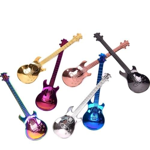 Stainless Steel Guitar Spoons Rainbow Coffee Tea Spoon Flatware Drinking Tools