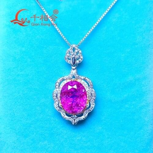 Artificial pink ruby 10*12mm with inclusions 925 silver and gold Fashion oval shape Jewelry for Pendant Necklace