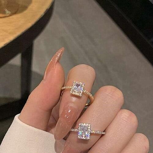 Exquisite Simple Square Zircon Gold Opening Rings For Woman 2021 Salary Gothic Jewelry Wedding Party Girls' Luxury Student Ring