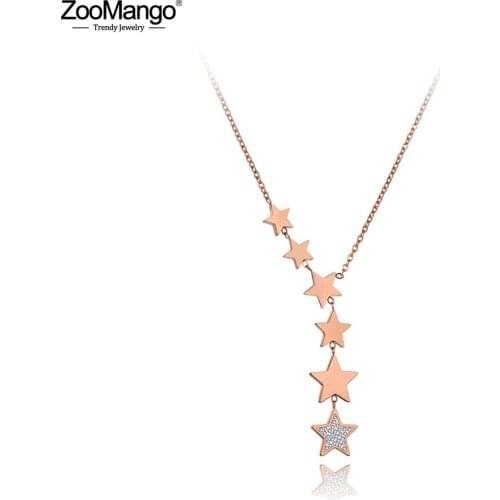 ZooMango Office Style Stainless Steel 6Pcs Rhinestone Star Choker Necklace Jewelry Love Charm Pendant Necklace For Women ZN19186