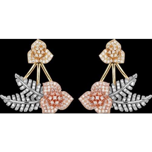 Lanyika Fashion Jewelry Promotion Luxury Neoteric Trefoil Flower Earrings Stud Micro Pave for Wedding Party Popular Best Gift