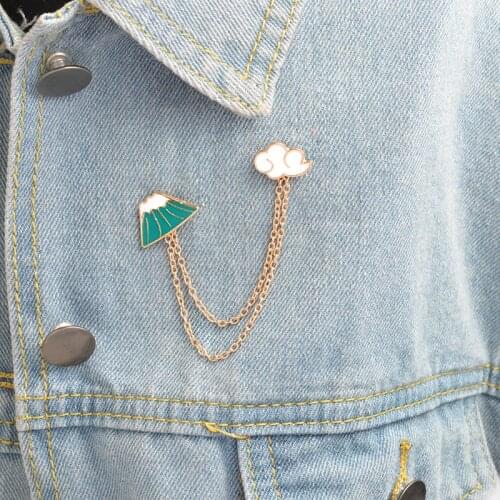 Miss Zoe Mount Fuji Clouds Planet Lightning Brooch Pins with Chain DIY Button Pin Denim Jacket Pin Badge Jewelry Gift for Kids