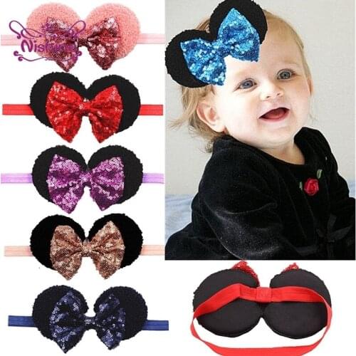 Nishine Fashion Plush Cartoon Glitter Sequins Bowknot Children Elastic Headband Cute Baby Hairband DIY Headwear Photo Props