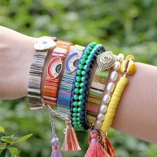 Fashion Bohemia Ethnic Style Bracelet Women Classic Evil Eye/Heart/Star Handmade Weave Rainbow Tassel Rope Men Bracelets Jewelry