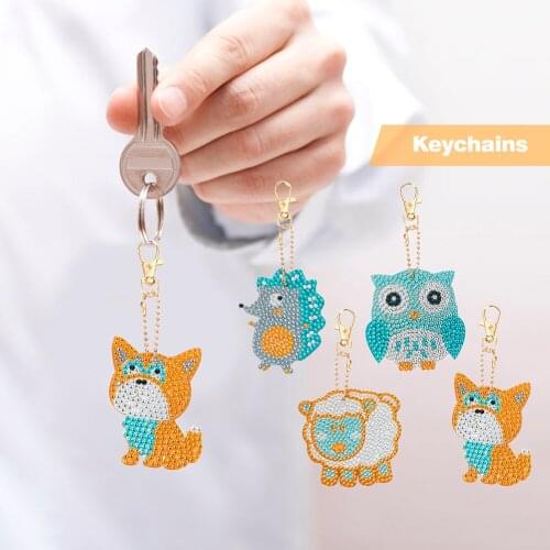 4/5pcs DIY Diamond Painting Keychain Mosaic Kit Full Drill Rhinestone Animal Christmas Cartoon Key Ring Pendant Craft