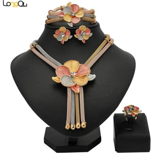 Longqu nigerian wedding woman accessories jewelry set 2021 Fashion italian Bridal jewelry set dubai gold colorful jewelry set