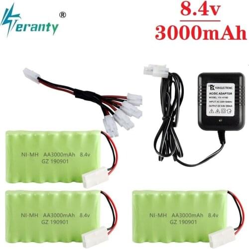 Upgrade 8.4v 3000mah NiMH Battery + charger For Rc Toys Cars Tanks Trucks Robot Gun Boat AA Ni-MH 8.4v Rechargeable Battery Pack