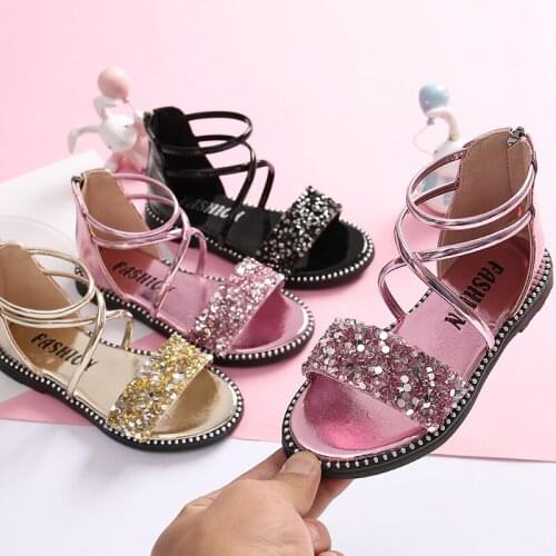 3-12 Year Old Fashion Rhinestone Dress Kids Summer 2021 Princess Roman Sandals For Big Girls Shoes Children Beach School Shoes