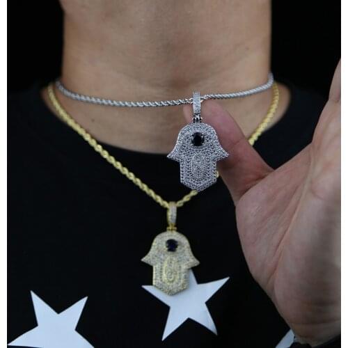 Men Women Necklace Hamsa Hand of Fatima Pendant Long Rope Chain Gold Silver Color hip hop Necklaces Turkish Jewelry wholesale