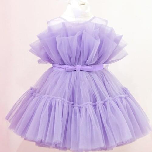 Little Girls Princess Dress Evening Flowers Girls Wedding Solid Gowns Birthday Party Tutu Bow Vestidos For 4-10 Years Girls