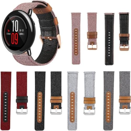 20mm 22mm Canvas Fabric Leather Watch Band Strapsfor Huami Amazfit PACE Replacement wrist band for Stratos 2 2S 3 GTR2 strap