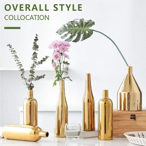 Luxury Ceramic Vase Gloden Nordic Decorative Flower Vase Simplicity Wedding Arrangement Pot Planter Basket Modern Table Ornament