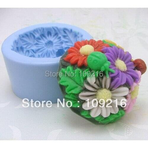Wholesale!!!1pcs Flowers with Lady Beetles (H0183) Silicone Handmade Soap Mold Crafts DIY Mold