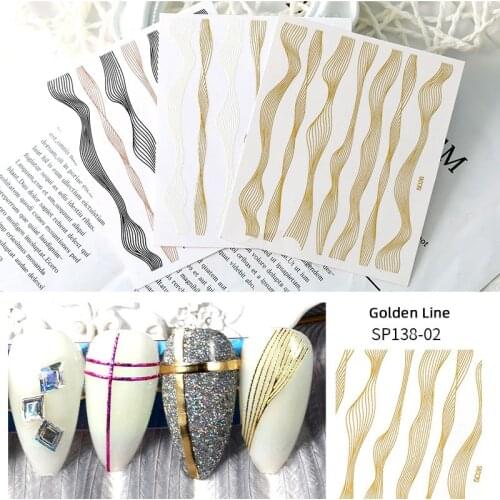 Pared-Down Style Nail Art Sticker Geometric Lines 3D Back glue Stickers Black Gold Stamp Wave Line Nail Paster Laser Manicure