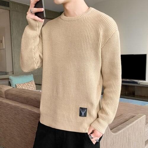 906-1 Mens Knitting Sweater Korean Style Trendy Streetwear Warm Thick Casual Loose O-Neck Pullover Knitwear Youth Couple Tops