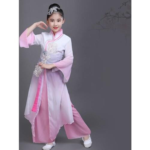 Traditional Fan Umbrella Dance Clothing Classical Yangko Dance Suit Girls Chinese Folk Dancing Costumes Stage Wear Show Outfits