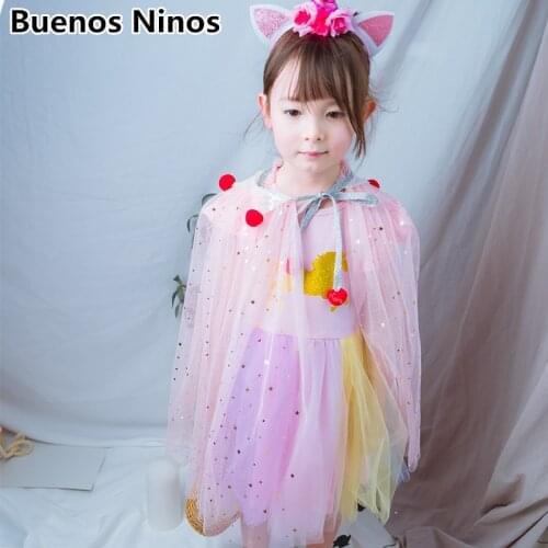 1-3Y Childrens Lovely Shiny Star Gauzy Capes Princess Girls Birthday Sequins Tulle Capes For Beach Seaside Sunscreen Cloak