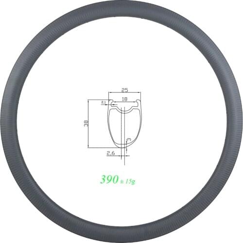 390g Ultra Light 700c 38mm Asymmetric Clincher Tubeless Road Disc Carbon Rim 25mm width U shape Cyclocross Bicycle wheel
