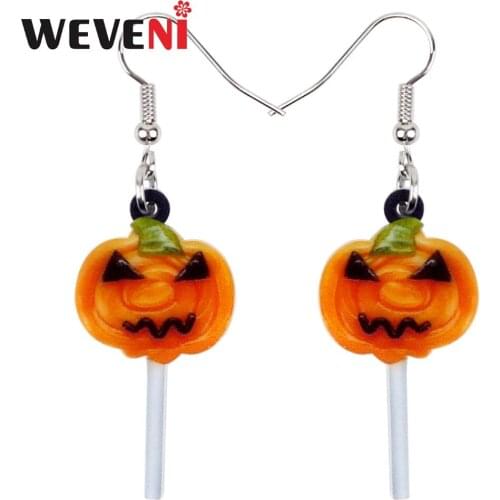 WEVENI Acrylic Halloween Sweet Pumpkin Lollipop Candy Earrings Drop Dangle New Long Fashion Jewelry For Women Girls Female Gift