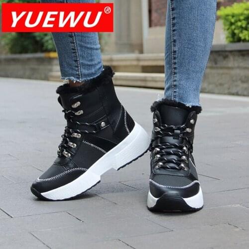 YUEWU Thick Bottom Trendy Women’S Shoes Versatile Lace Up Boots Winter Fashion Flat Heel Cotton Padded Shoes