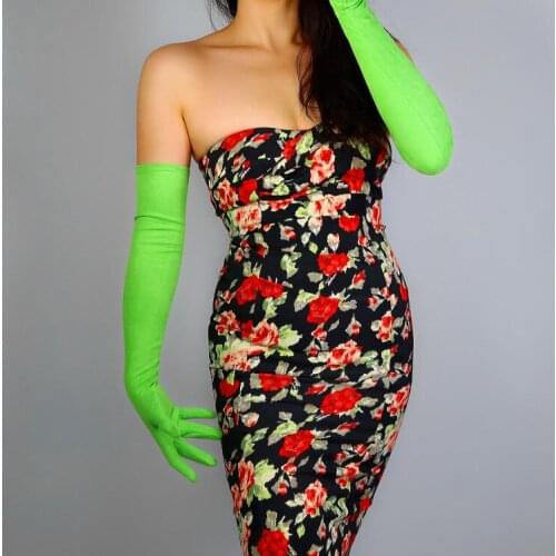 Womens runway fashion faux suede leather green long gloves female sexy club party dress dancing driving long glove 60cm R2703