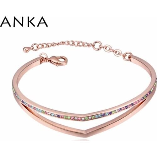 ANKA high quality rhinestone bracelets bangles for women jewelry gold color and rhodium plated female heart forever love #123313