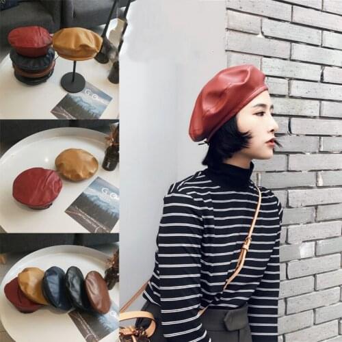 Womens Retro Leather Beret Winter Fashion Ladies Hats French Caps Painter Hats New