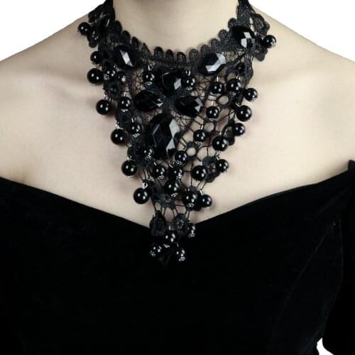 Victorian Gothic Black Lace Choker Necklace for Women Adorned with Lace Beads Pendant Steampunk Women Party Necklace New
