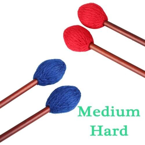 1 Pair of Red / Blue Yarn Head Medium Marimba Mallets Drumsticks Medium Hard with Maple Handle for Percussion Accessories