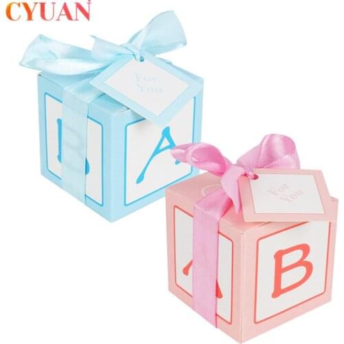 10pcs Baby Shower Candy Boxes with Ribbon Candy Chocolates Bag Wedding Decoration Boy Girl Birthday Kids Party Favors Babyshower