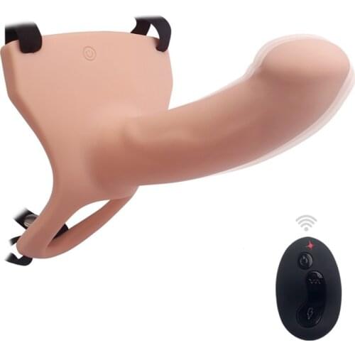10 Speed Remote Control Hollow Strapon Dildo Vibrator for Men Big Silicone Male Penis Extension Strap on Dildo with Harness 2020