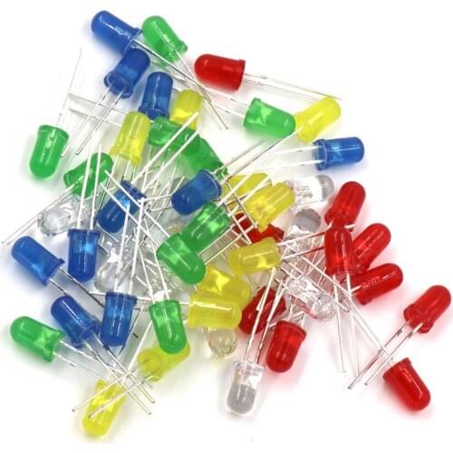 100pcs/lot 5mm LED Diode 5 mm Assorted Kit White Green Red Blue Yellow DIY Light Emitting Diode