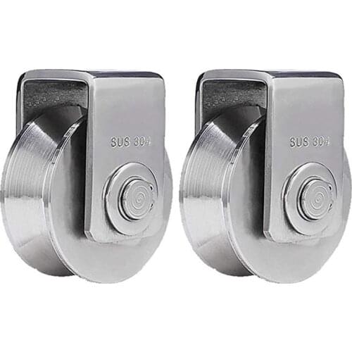 2Pcs 2 Inch V Type Pulley Roller 304 Stainless Steel Sliding Gate Roller Wheel Bearing for Material Handling and Moving Hardware