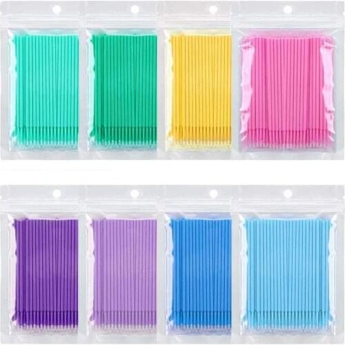 200pcs Disposable Colorful Cotton Swabs Eyelash Brushes Cleaning Swab Natural Eyelashes Remover Tattoo Microbrush Kit 4 Color