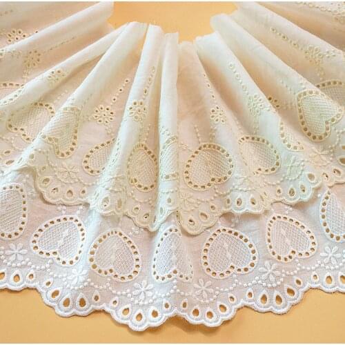2Yds 18CM wide off white beige hollow peach heart cotton embroidery lace garment decoration love cloth fabric AC28