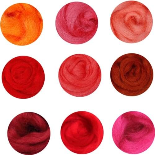 66S Red Color Series Wool Fibre for Needle Felting Wet Felting Wool Felting Handmade Spinning DIY Craft Materials