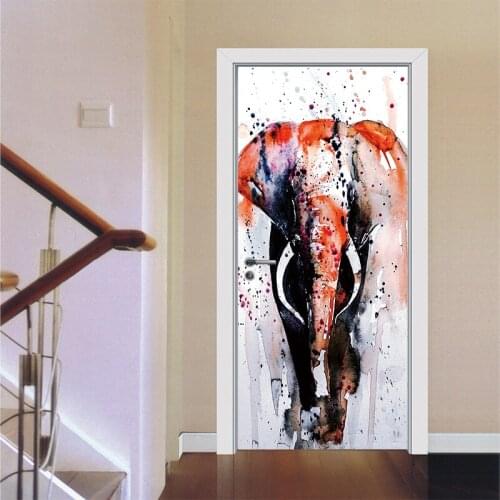 77x200cm Creative Animal colorful Elephant Door Stickers Painting Wallpaper Poster Wall Sticker Bedroom Living Room Home Decor