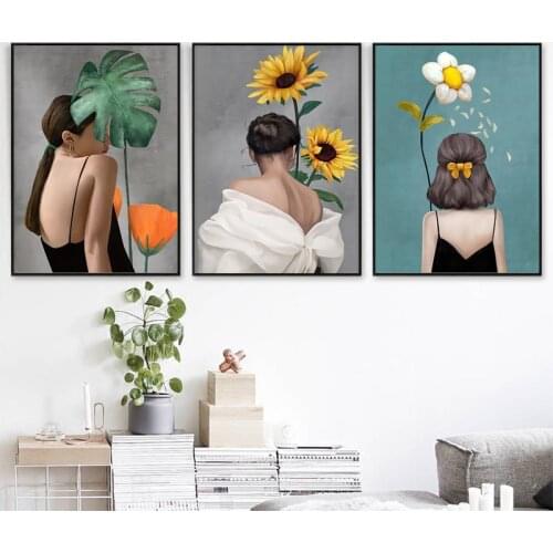 Abstract Girl flower Canvas Paintings Cartoons Retro Wall Art Prints Poster Living Room Decor Paintings On The Wall Home Decor