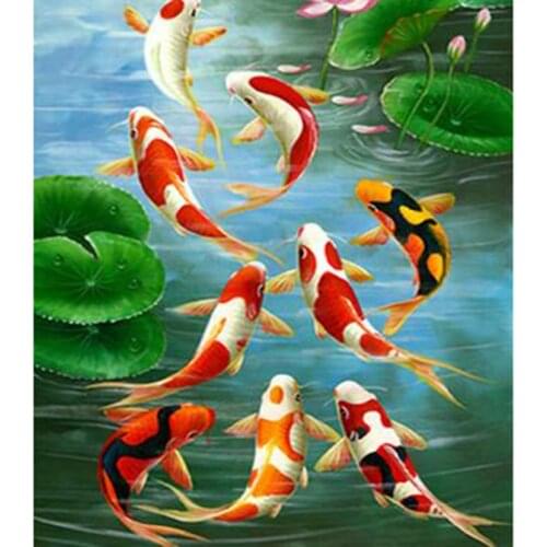 5D DIY Diamond Painting Square/Round Diamond Animal Painting Lake Goldfish Picture Cross Stitch Furniture Decoration Gift WG2904