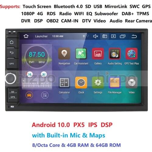 IPS Android 10.0 2 Din 4G RAM 64G ROM Car Multimedia Player for Universal Car GPS Navigation with Bluetooth WiFi OBD DVR DAB
