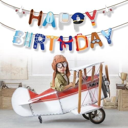 Baby Shower Aircraft Happy Birthday Banner DIY Pilot Aviator Theme Party Decoration Wall Hanging Bunting Kids Party Favors